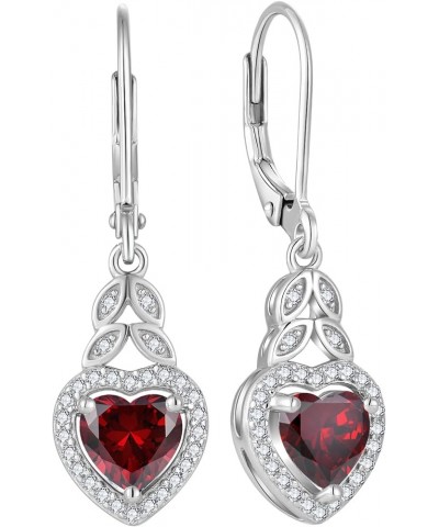 Heart Birthstone Earrings 925 Sterling Silver Leaf Leverback Dangle Drop Earrings with 5A Cubic Zirconia For Women Anniversar...