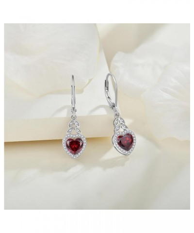 Heart Birthstone Earrings 925 Sterling Silver Leaf Leverback Dangle Drop Earrings with 5A Cubic Zirconia For Women Anniversar...