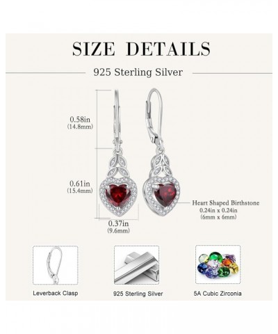 Heart Birthstone Earrings 925 Sterling Silver Leaf Leverback Dangle Drop Earrings with 5A Cubic Zirconia For Women Anniversar...