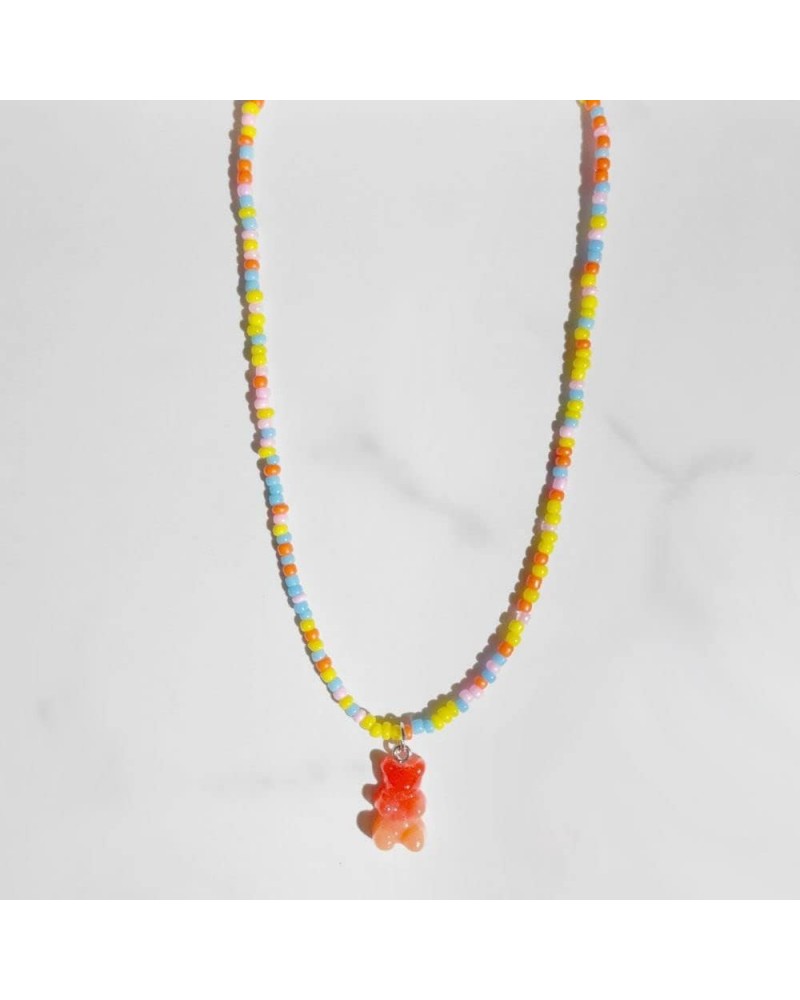 Cute Colorful Resin Gummy Bear Pendant Necklace Cartoon Animal Gummy Bear Choker Rice Beaded Necklace for Women Girl Jewelry ...