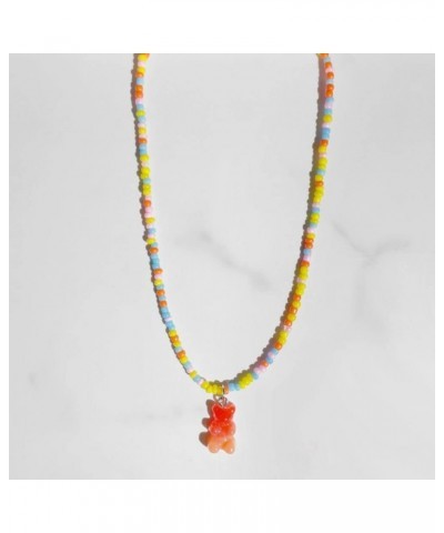 Cute Colorful Resin Gummy Bear Pendant Necklace Cartoon Animal Gummy Bear Choker Rice Beaded Necklace for Women Girl Jewelry ...