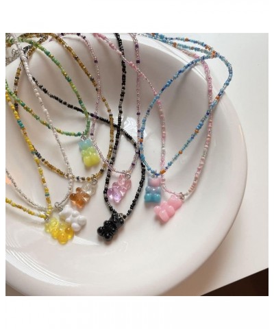 Cute Colorful Resin Gummy Bear Pendant Necklace Cartoon Animal Gummy Bear Choker Rice Beaded Necklace for Women Girl Jewelry ...