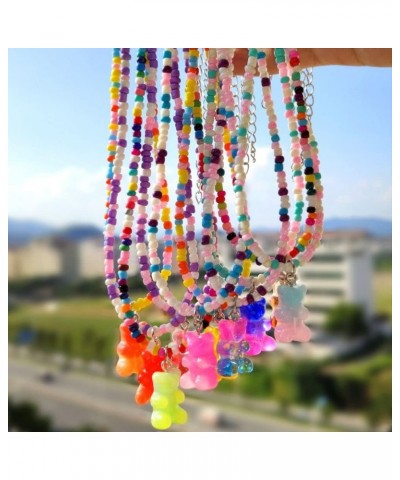 Cute Colorful Resin Gummy Bear Pendant Necklace Cartoon Animal Gummy Bear Choker Rice Beaded Necklace for Women Girl Jewelry ...