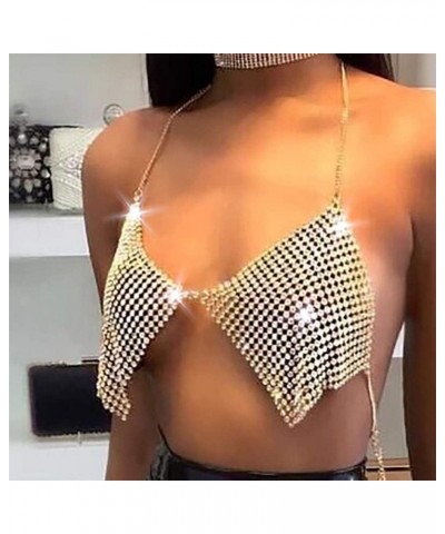 Sexy Rhinestone Bra Body Chain Gold Crystal Bikini Chains Fashion Crop Top Bra Chain Chest Beach Rave Nightclub Summer Access...