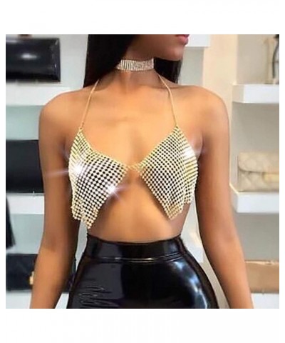 Sexy Rhinestone Bra Body Chain Gold Crystal Bikini Chains Fashion Crop Top Bra Chain Chest Beach Rave Nightclub Summer Access...