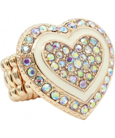 Heart Shaped Rhinestones Stretch Rings for Women Size for 7-9 Gold AB $11.19 Rings