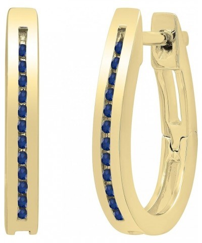 Ladies Hoop Earrings, Available in Various Round Diamonds, Gemstones & Metal in 10K/14K/18K Gold & 925 Sterling Silver Blue S...