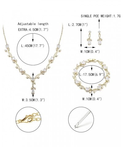 Bridal Cubic Zirconia Jewelry Set for Women, White Simulated Pearl Leaf Vine Pendant Wedding Party Necklace Earrings Set for ...