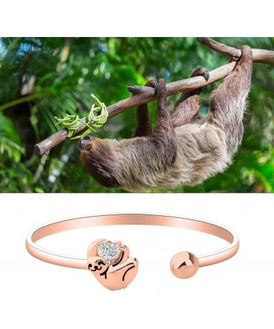 Lazy Sloth Bracelet for Sloth Lovers Don't Hurry Be Happy Gift for Women Girls Lazy Sloth Animal Bracelet for Women Rose gold...