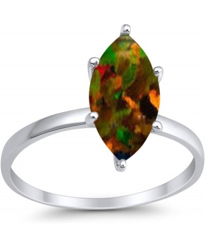 Solitaire Wedding Engagement Ring Marquise Shape Cubic Zirconia 925 Sterling Silver Lab Created Black Opal $14.78 Rings