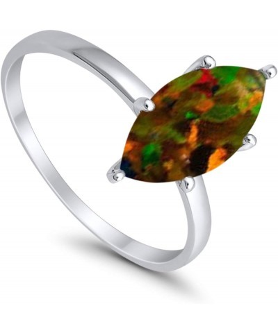 Solitaire Wedding Engagement Ring Marquise Shape Cubic Zirconia 925 Sterling Silver Lab Created Black Opal $14.78 Rings