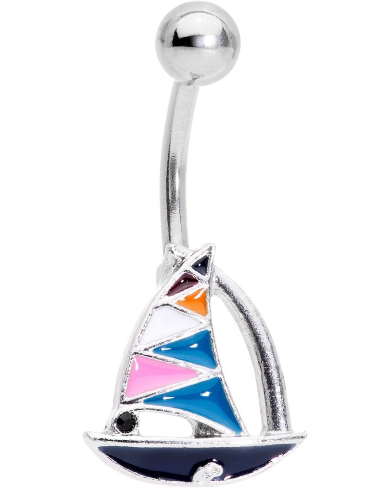 Womens 14G 316L Steel Navel Ring Piercing White Pink Teal Nautical Sailboat Belly Button Ring $9.71 Body Jewelry