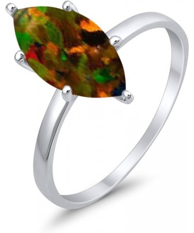 Solitaire Wedding Engagement Ring Marquise Shape Cubic Zirconia 925 Sterling Silver Lab Created Black Opal $14.78 Rings