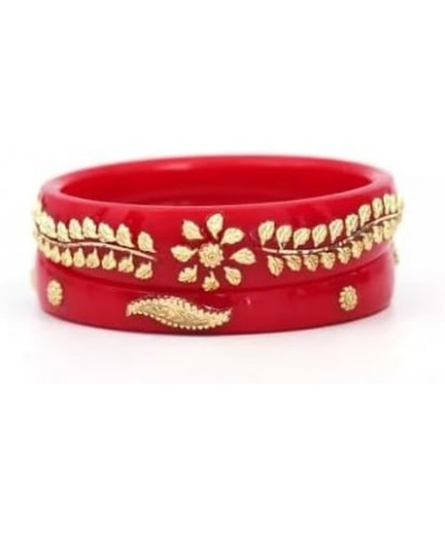 Meenakshi imitation Gold Plated Indian Traditional Red Shakha Pola Bangles Red 2.2 $14.70 Bracelets