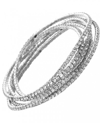 Women's Set of 5 Sparkling Crystal Rhinestone Stacking Stretch Bracelets, 2.25 Silver Tone Clear Crystal $12.25 Bracelets