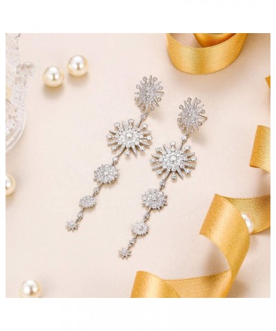 Women's Cubic Zirconia Gorgeous Snowflake Chandelier Long Dangle Earrings Clear Silver-Tone $18.59 Earrings