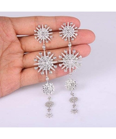 Women's Cubic Zirconia Gorgeous Snowflake Chandelier Long Dangle Earrings Clear Silver-Tone $18.59 Earrings