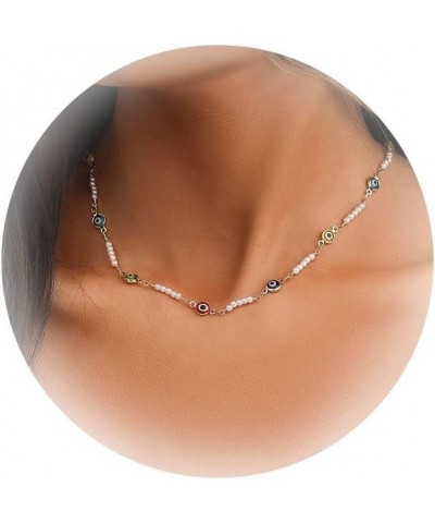 Dainty Evil Eye Necklace Pearl Choker Necklace for Women Boho Beaded Necklace for Teen Girls Dainty Evil Eye Necklace $6.48 N...