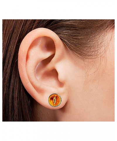 HYPOALLERGENIC Dragon Eye Earrings for Men Girls Earings Womens Scale Glitter 3D Button Shape Unisex Orange Red $10.61 Earrings