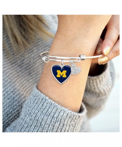 Michigan Wolverines Amara Crystal Heart Silver Bangle Bracelet Jewelry Gift UM $14.57 Bracelets