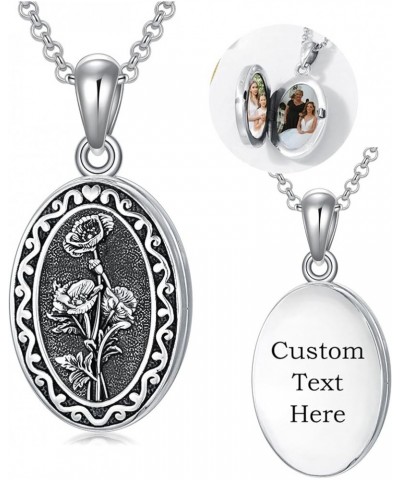 Birth Flower Photo Locket Necklace 925 Sterling Silver 12 Month Locket Necklace with Picture Birth Flower Photo Jewelry Gifts...