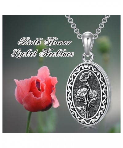 Birth Flower Photo Locket Necklace 925 Sterling Silver 12 Month Locket Necklace with Picture Birth Flower Photo Jewelry Gifts...