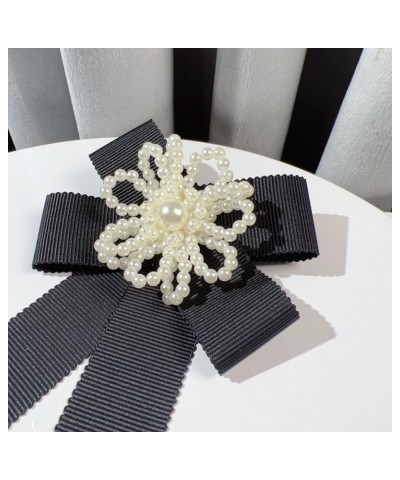 Fashion Black Ribbon Bow Tie Brooch Pins for Women Girls Crystal Pearl Uniform Pre-Tied Bowknot Corsage Party Ceremony Access...