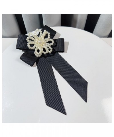 Fashion Black Ribbon Bow Tie Brooch Pins for Women Girls Crystal Pearl Uniform Pre-Tied Bowknot Corsage Party Ceremony Access...