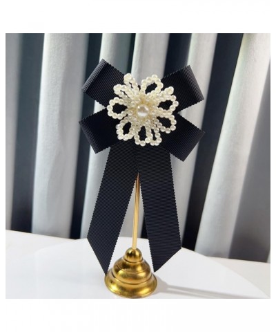 Fashion Black Ribbon Bow Tie Brooch Pins for Women Girls Crystal Pearl Uniform Pre-Tied Bowknot Corsage Party Ceremony Access...