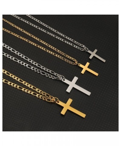 Cross Necklace for Men-Figaro Chain Stainless Steel/18k Gold Plated Plain Polishd Cross Pendant Necklace Simple Faith Jewelry...