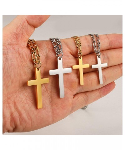 Cross Necklace for Men-Figaro Chain Stainless Steel/18k Gold Plated Plain Polishd Cross Pendant Necklace Simple Faith Jewelry...