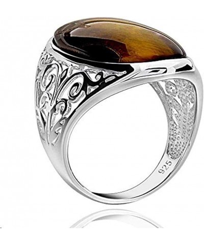 Tiger Eye Stone Statement Ring for Women 925 Sterling Silver Gemstone Magnificent Oval Shaped Tiger Eye Solitaire Ring Mother...