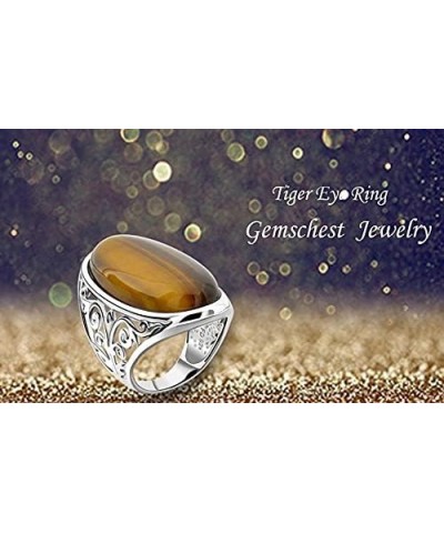 Tiger Eye Stone Statement Ring for Women 925 Sterling Silver Gemstone Magnificent Oval Shaped Tiger Eye Solitaire Ring Mother...