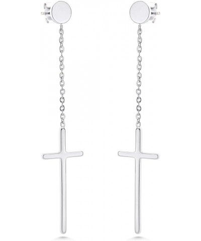 Womens Stainless Steel Hanging Cross Long Dangling Earrings Silver $10.19 Earrings