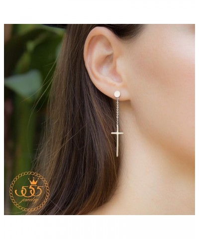 Womens Stainless Steel Hanging Cross Long Dangling Earrings Silver $10.19 Earrings