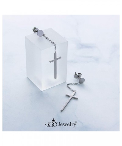 Womens Stainless Steel Hanging Cross Long Dangling Earrings Silver $10.19 Earrings