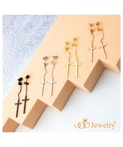 Womens Stainless Steel Hanging Cross Long Dangling Earrings Silver $10.19 Earrings