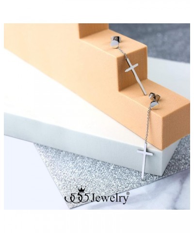 Womens Stainless Steel Hanging Cross Long Dangling Earrings Silver $10.19 Earrings