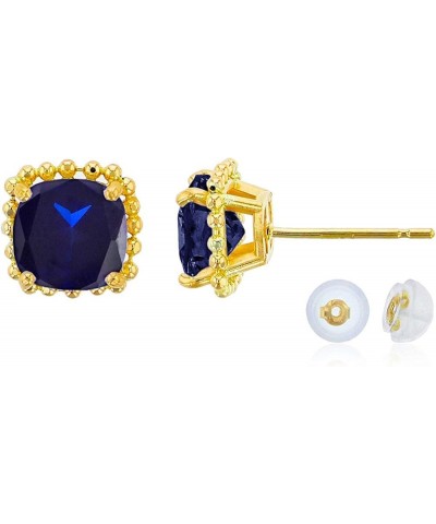 14K Yellow Gold 6x6mm Cushion Cut Gemstone Bead Frame Stud Earring with Silicone Back created-blue-sapphire $64.68 Earrings