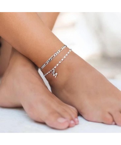 Ankle Bracelets for Women, 14K Gold Plated Dainty Layered Figaro Chain CZ initial Anklets Set Summer Jewelry Gifts for Women ...