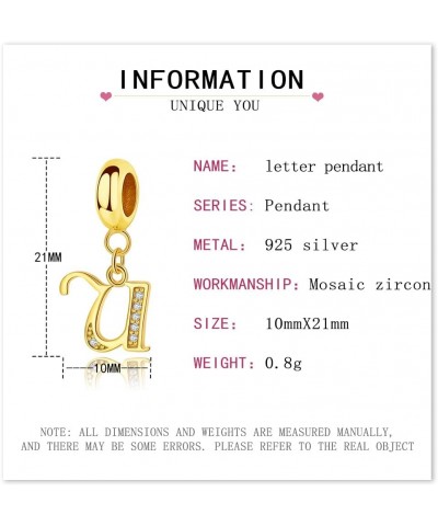 S925 Sterling Silve Letter Charm Electroplating 18K Gold A-Z Initial Pendant Charms for Bracelets Compatible With Pandora Bra...