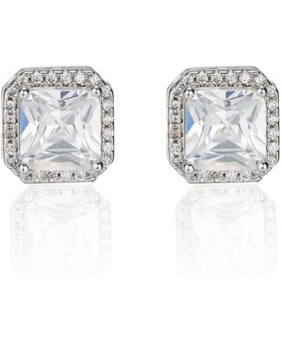 925 Sterling Silver Stud Earrings Cubic Zirconia Hypoallergenic Vacation Unique Earrings for Women Square White $7.64 Earrings