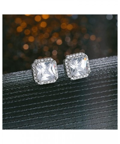 925 Sterling Silver Stud Earrings Cubic Zirconia Hypoallergenic Vacation Unique Earrings for Women Square White $7.64 Earrings