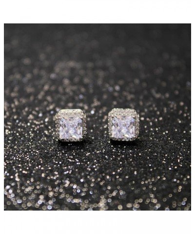 925 Sterling Silver Stud Earrings Cubic Zirconia Hypoallergenic Vacation Unique Earrings for Women Square White $7.64 Earrings