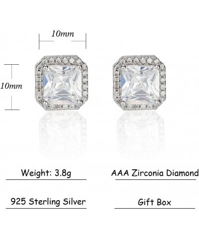 925 Sterling Silver Stud Earrings Cubic Zirconia Hypoallergenic Vacation Unique Earrings for Women Square White $7.64 Earrings