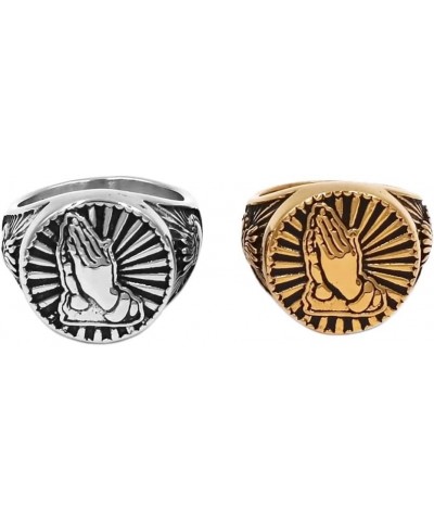 Praying Hands Bless Signet Ring Stainless Steel Gold Religious Virgin Mary Ring Engagement Promise Heart Wedding Ring Gold $1...