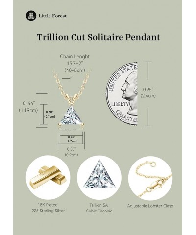 Solitaire Pendant for Women, Emerald/Square Princess/Marquise/Trillion Cut CZ Diamond Necklaces, 18K White and Gold Plated 92...