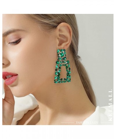 Sparkly Rhinestone Rectangle Dangle Earrings for Women Crystal Geometric Drop Trendy Statement Earrings Green/Silver tone $10...