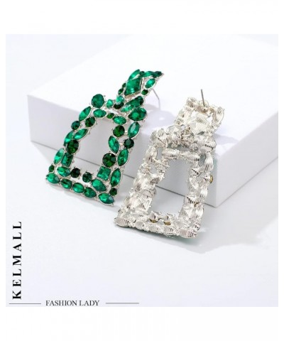 Sparkly Rhinestone Rectangle Dangle Earrings for Women Crystal Geometric Drop Trendy Statement Earrings Green/Silver tone $10...