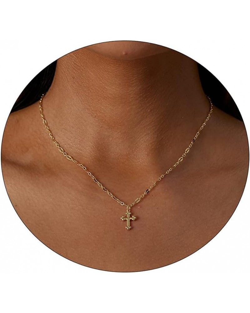 Dainty Cross Pendant Necklaces for Women 14K Gold Plated Cute Faith Cross Necklace Sideways Cross Necklace Minimal Everyday J...